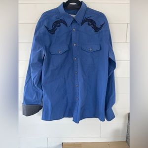 Ace of Diamond Western Pearl Snap Embroidered Shirt Men's XXL Blue